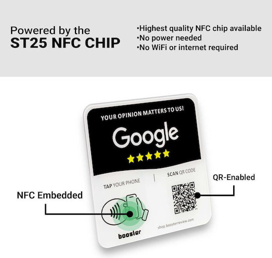 Tap Google Review Plate Tap Instant Reviews Compatible All Phones Reusable Smart Tap Nfc & Qr 12 X 12 Cm Mount Anywhere 3m Adhesive 1-pack