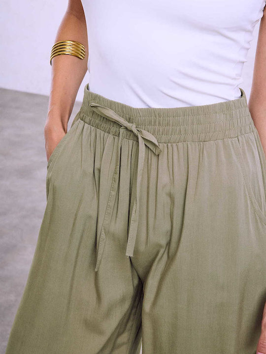 Celestino Zip-Culottes Baumwollstoff Loose Fit Olivgrün