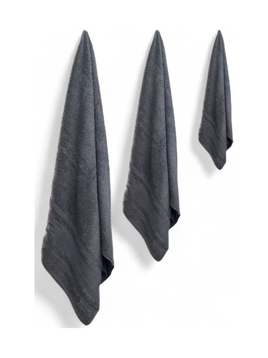 Olia Home Σετ Πετσέτες Μπάνιου 3τμχ Γκρι Βάρους 550gr/m²