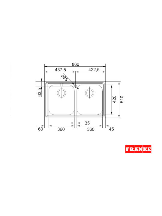 Franke Nex 620 Ένθετος Νεροχύτης Inox Μ86xΠ50cm Ασημί