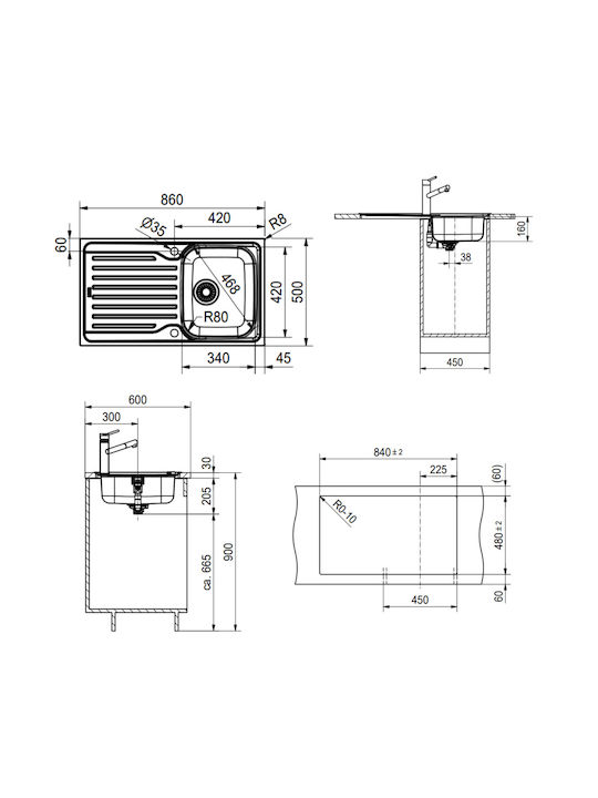 Franke Antea Line Azn 611-86 Ένθετος Νεροχύτης Inox Μ86xΠ50cm Ασημί