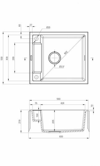 Deante ZRM T103 Drop-In Inox with Faucet M50xP56cm Gray