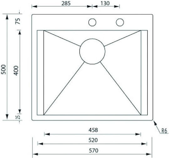 Sanitec 15222 Ένθετος Inox Σατινέ Μ57xΠ50cm Ασημί