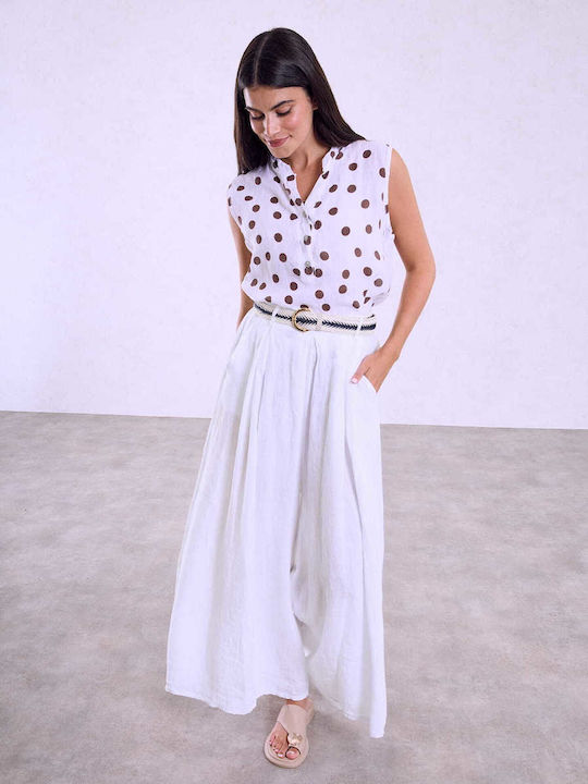 Celestino Women's Pantaloons Linen Wide Leg Loose Fit White
