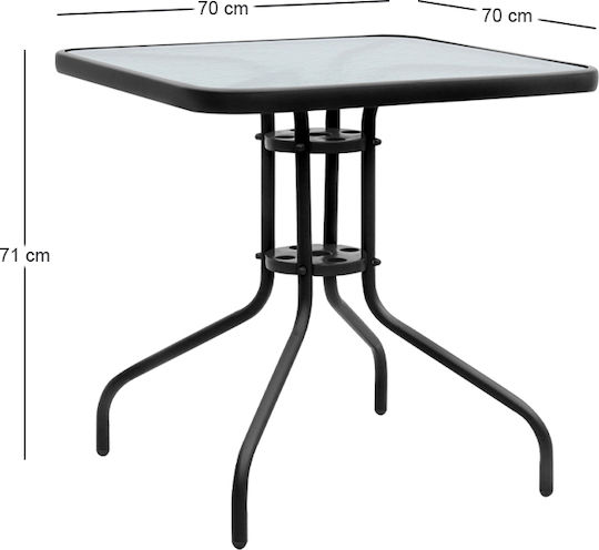 Masă Metalică Pentru Spații Exterioare Mici Moreno Neagră 70x70x71cm