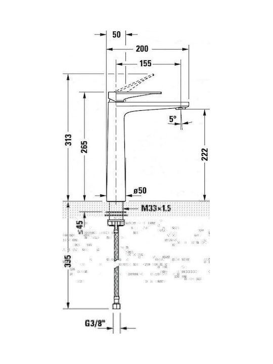 Duravit Αναμεικτική Μπαταρία Νιπτήρα Ψηλή Μαύρη