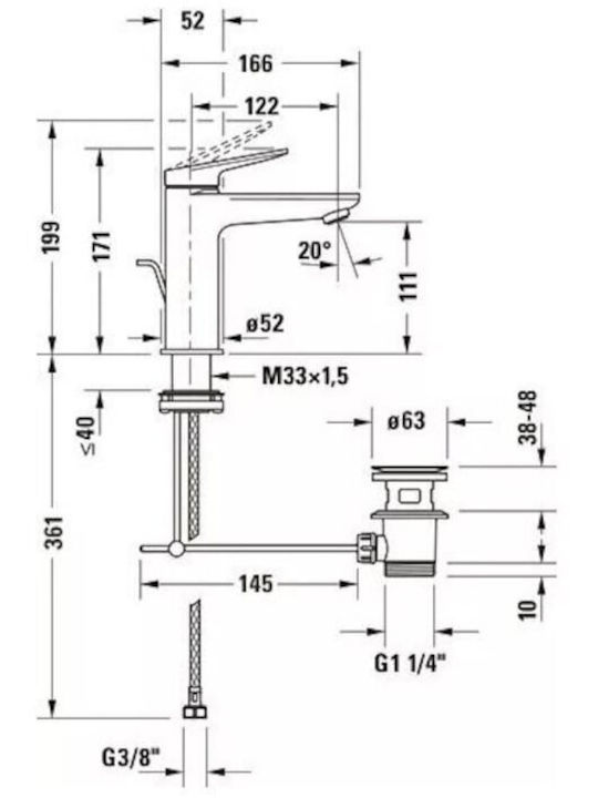 Duravit Αναμεικτική Μπαταρία Νιπτήρα Ασημί