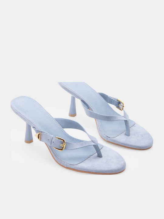 Suede Mules με Ψηλό Τακούνι σε Γαλάζιο Χρώμα