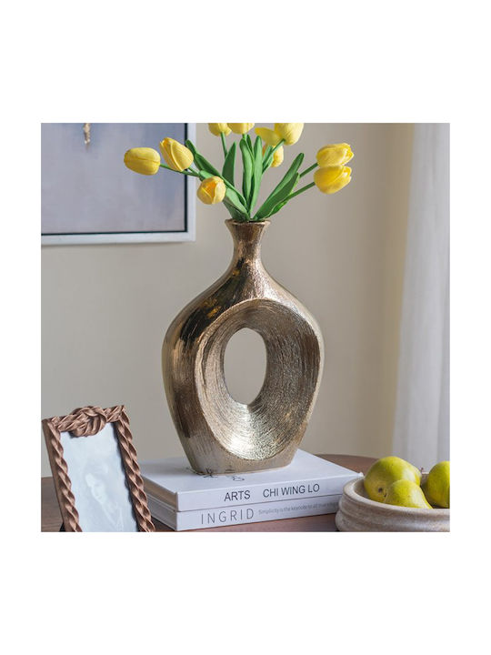 Artekko Vază Decorativă Ceramică Aurie 23x8xÎnălțime33.5cm