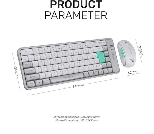 Alcatroz Mouse Tetriz Air 300c Ασύρματο Bluetooth Σετ Πληκτρολόγιο & Ποντίκι Αγγλικό US Winter White