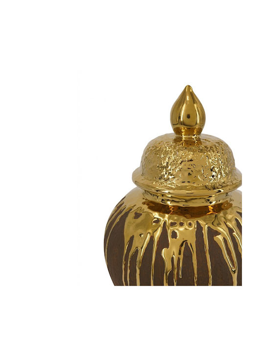 Artekko Candia Keramische Vase Mit Deckel Braun Gold 19,2x19,2x34 cm