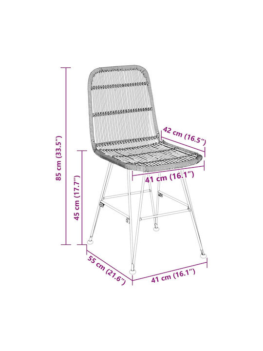 Metallic Dining Chairs Natural 2 Pieces 41x55x85 cm