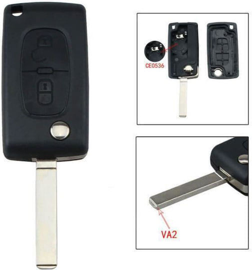 Carcasa Peugeot Citroen Telecomandă 2 Butoane Pliabilă Lamă Va2 Baterie Pe Carcasă Tip Întărit Inel Metalic Rezistență Mai Mare 1284-fwk