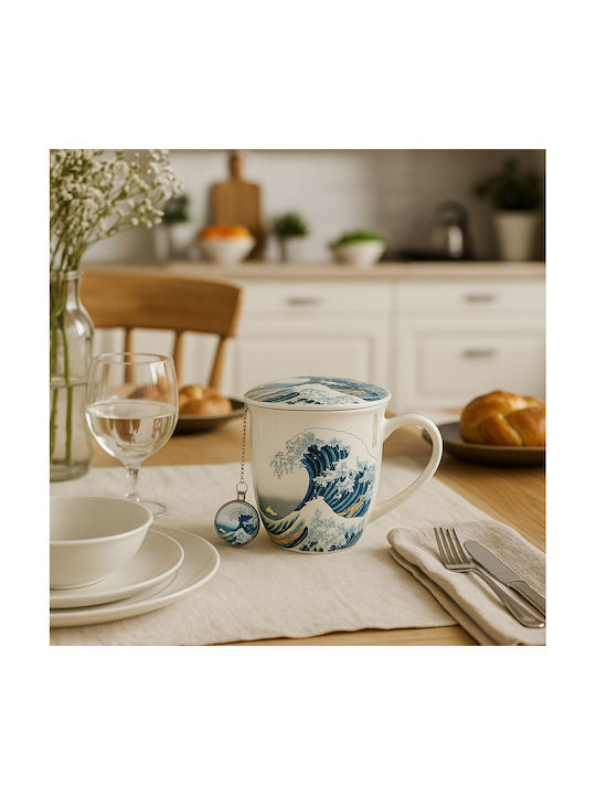 Cană Great Wave Din Porțelan Cu Capac 400ml