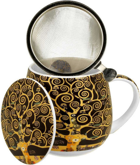 Mug 400ml Lid Tea Filter Box Duo Klimt Tree Life Brown