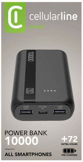 Cellular Line ESSENCE Power Bank 10000mAh 12W με 2 Θύρες USB-A και Θύρα USB-C Μαύρο