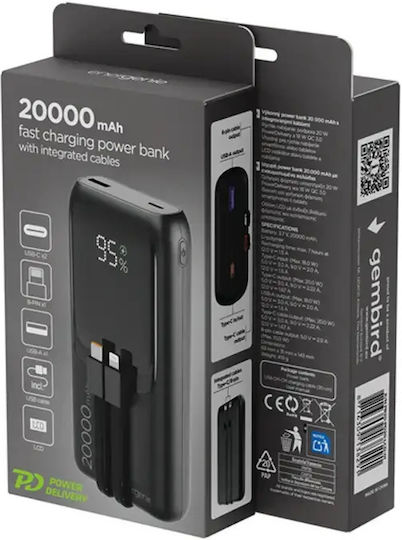 Energenie Бърза Външна Батерия 20000mAh 20W с USB-A Изходен Порт и USB-C Изходен Порт Power Delivery / Бързо Зареждане Черна