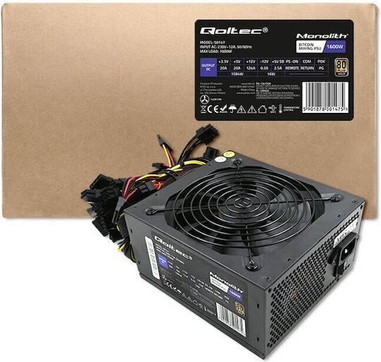 Qoltec 1600W Black Computer Power Supply Full Wired 80 Plus Gold (50147)
