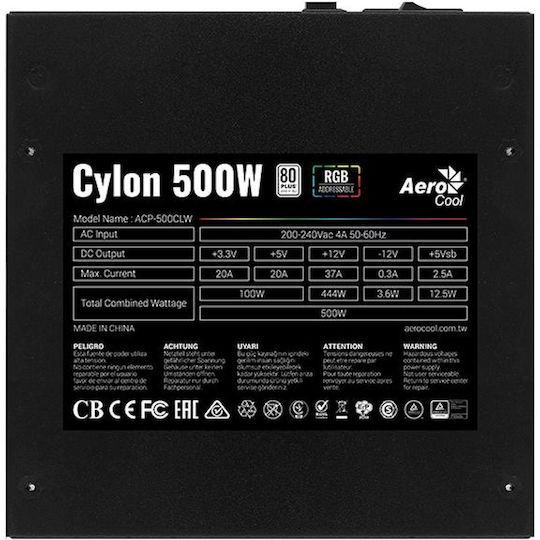 Aerocool Cylon 500W Μαύρο Τροφοδοτικό Υπολογιστή Full Wired 80 Plus Standard