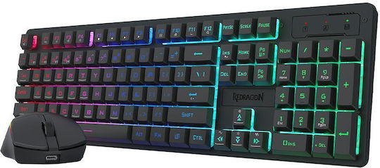Redragon S107-KS Wireless Gaming Keyboard Set with RGB Lighting & Mouse (English US)
