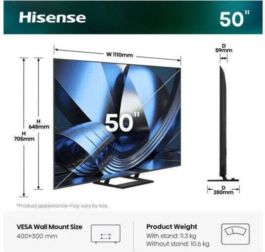 Hisense Смарт Телевизор 50" 4K UHD Mini LED U7SE HDR (2026) 50U7SE
