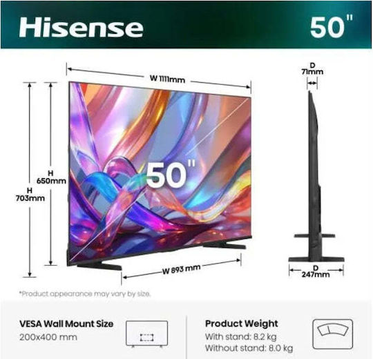 Hisense Смарт Телевизор 50" 4K UHD QLED E7S HDR (2026) 50E7S