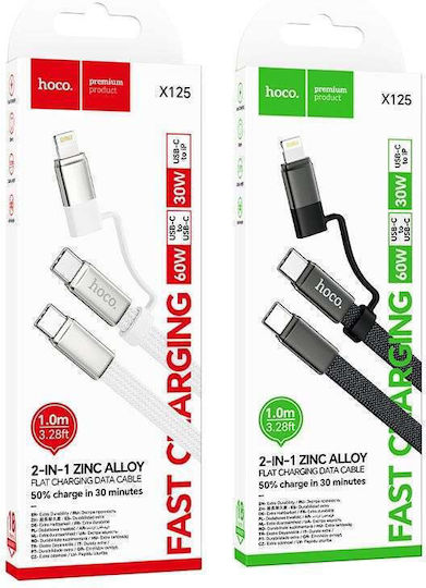 Hoco Flat USB to Type-C / Lightning Cable 3A Μαύρο 1m