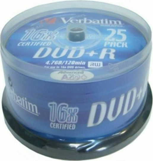 Verbatim Записваеми DVD+R 16x 4.7ГБ Кутия за торта 25бр
