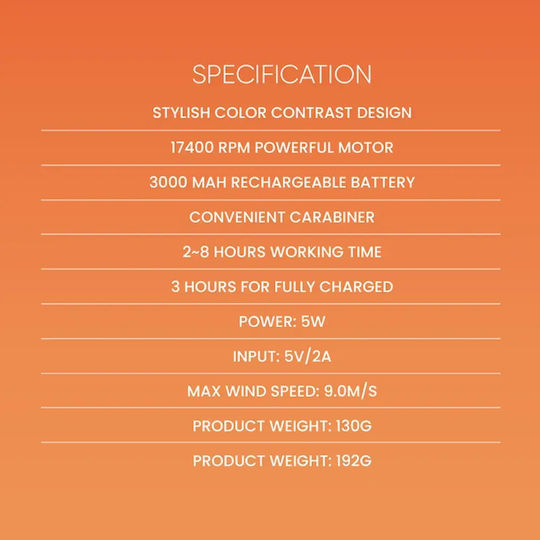 Elysium Handheld USB Fan 5W Orange