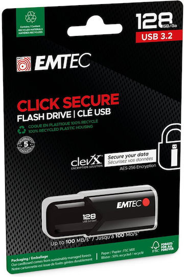 Emtec Click Secure 128GB USB 3.2 Stick Black