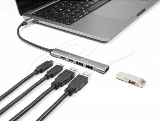 DeLock Hub 5 Porturi USB 3.2 cu Conectare USB-A / USB-C Gri