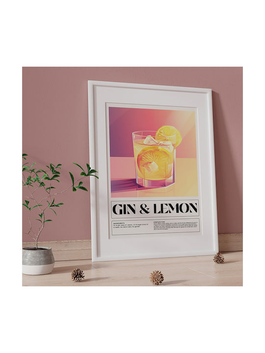 Poster Gin & Lemon Cocktail Pst25465 21cm X 30cm Frame Natural Wood Beige 71088pd154858f55316