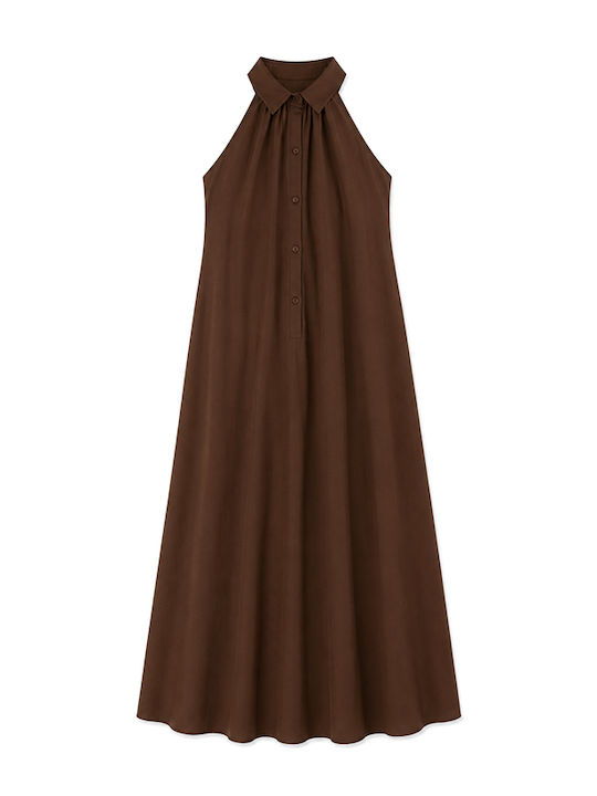 Summer Maxi Shirt Dress Brown