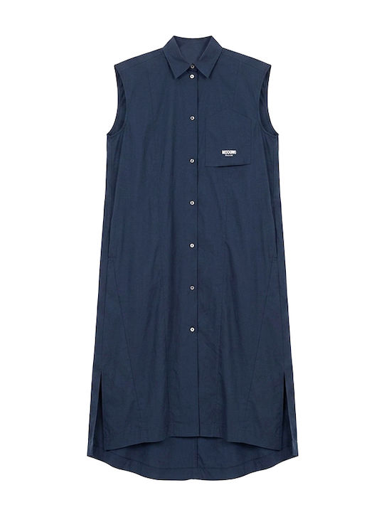 Summer Midi Shirt Dress Denim Blue