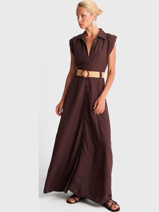 Summer Maxi Shirt Dress Brown