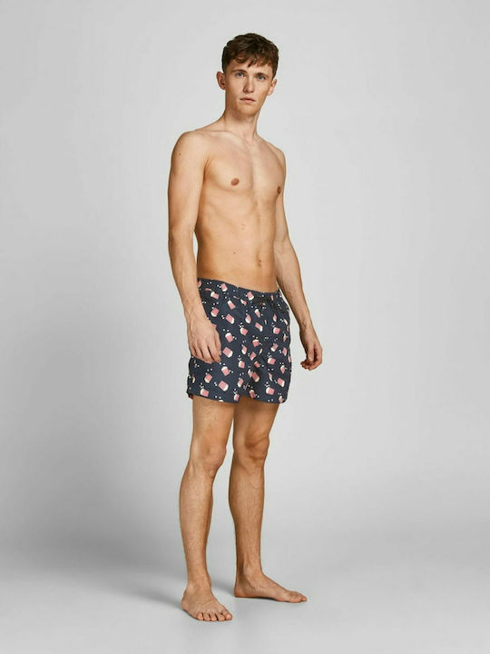 Crete Men's Swimwear Shorts Navy Blue with Patterns