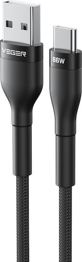 Veger Veger USB Typ-C Kabel USB 2.0 Männlich - USB-A 66W Schwarzes 1,2m 315385