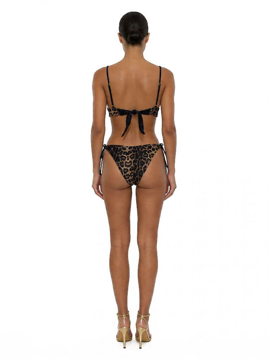 Cat Bikini Slip με Κορδονάκια Brown