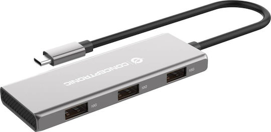 Conceptronic USB-Hub 7 Anschlüsse USB 3.2 mit USB-C Anschluss Silber