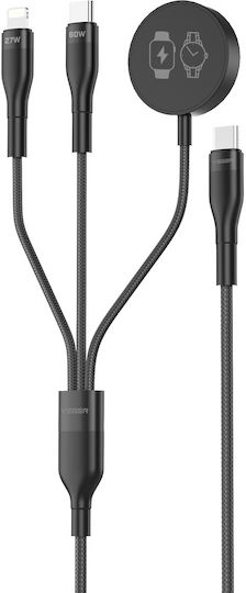 Veger Braided USB to Type-C / Lightning Cable 3A Μαύρο 1.5m