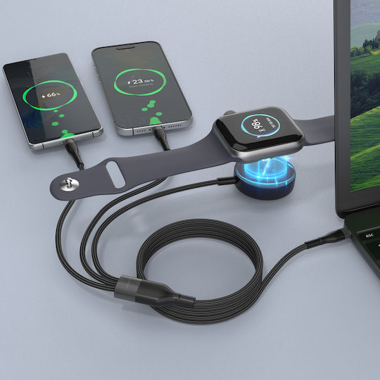 Veger Braided USB to Type-C / Lightning Cable 3A Μαύρο 1.5m
