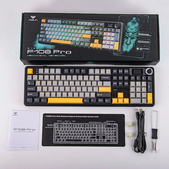 Aula F108 Pro Wireless Gaming Mechanical Keyboard with LEOBOG Reaper Switches and RGB Lighting English US Gray