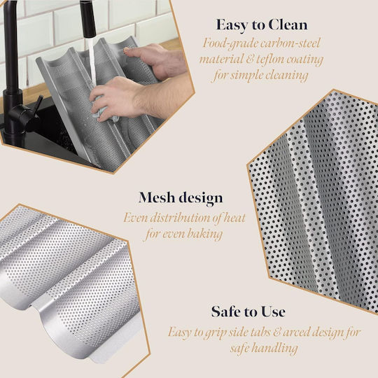 Tavă de Copt Non-Stick din Aluminiu pentru Baghete L38.5 x A28.5 x Î3.5 cm Gourmeo