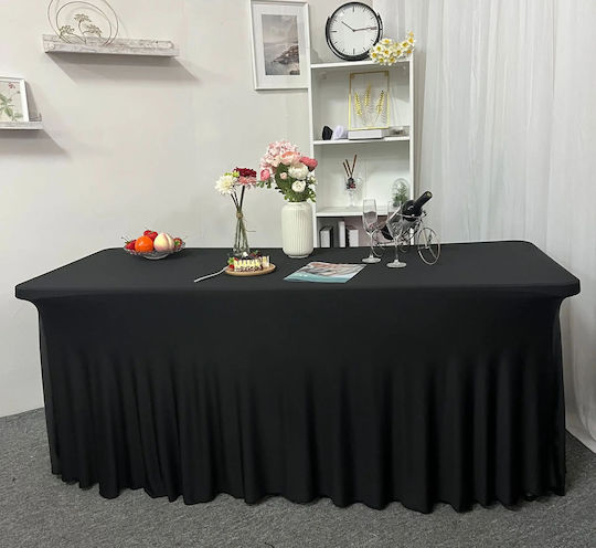 Cover Banquet Catering Table Black Skirting Ruffle 180x76 Cm