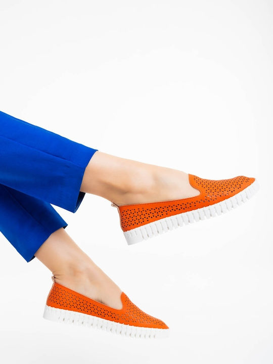 Espadrile Dama Din Piele În Culoare Portocalie