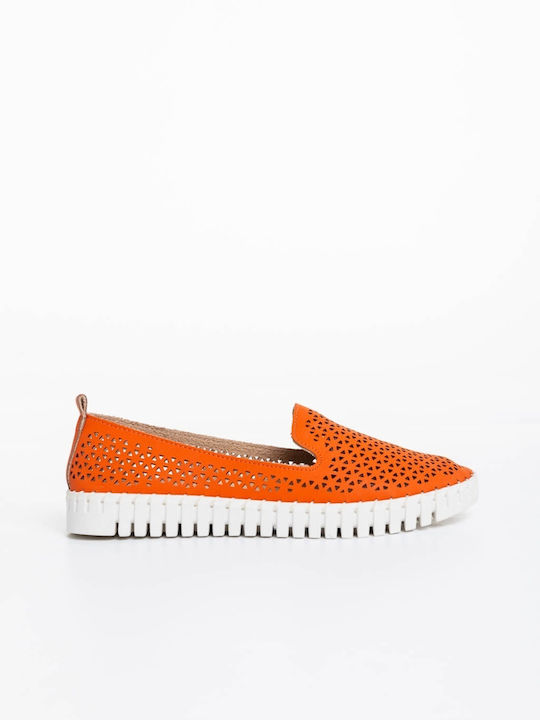 Espadrile Dama Din Piele În Culoare Portocalie
