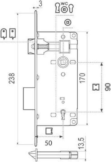 Mesoportas Lock Agb Patent Grande Yellow 50mm Oval Plate 18x238mm
