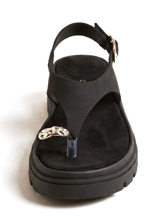 Leather Women's Flat Sandals Flatforms Black