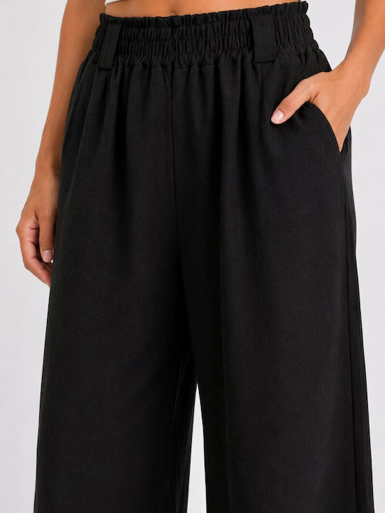 Women's High Rise Pantaloons with Rubber Band in Loose Fit Black