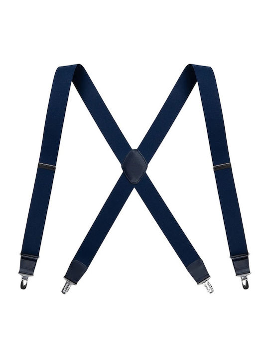 Miguel Bellido Smooth Elastic Strap Men's Suspenders Leather Buckles 3.5 Cm Blue